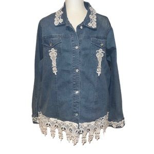 Isaac's Designs denim jacket with Lace Trim Size XL